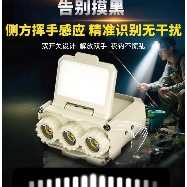 跨境新款强光帽夹灯LED智能感应轻便头灯USB户外应急照明工作头灯