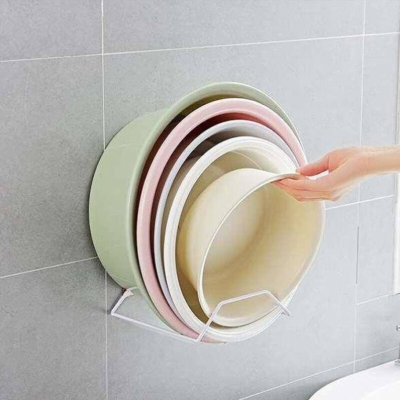 壁挂式墙上免打孔放浴室盆子折叠收纳架脸盆架洗脸盆置物架卫生间