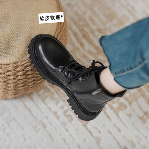 真皮马丁靴女厚底增高防滑短靴