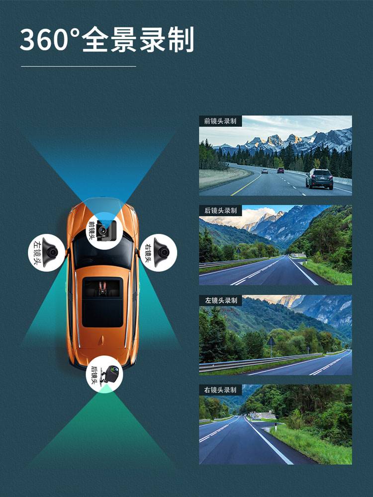四路4镜头行车记录仪360度全景高清夜视停车监控导航倒车影像一体