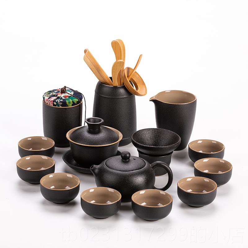 新款陶晨用翔黑陶茶具套装家禅风黑功夫茶粗陶瓷盖碗泡茶壶杯茶海