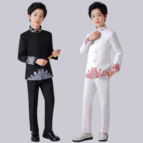 儿童绣花中山装男运动演出服