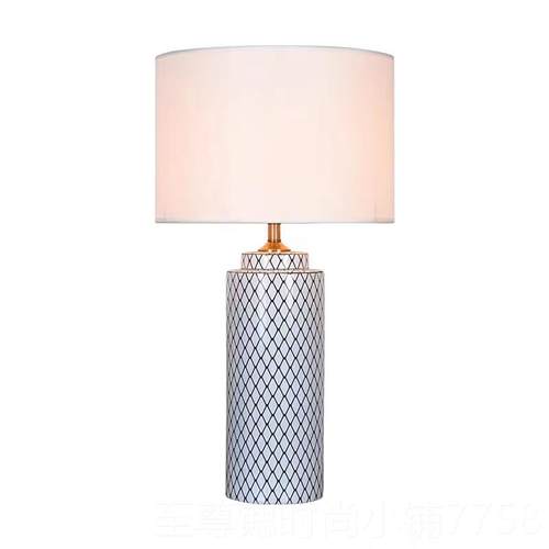 正品新中式美式陶瓷台灯室床馨头客厅装饰灯具简温浪漫约样板房卧