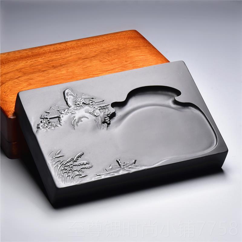 正品懿羲堂安徽名《寒江独隶钓》高档黑龙尾砚天然石歙砚原端砚砚