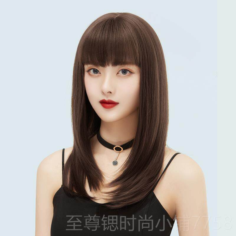 正品假发女长发直真发锁骨头套式仿发人自然圆脸中长发全头套假发