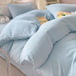 正品20珊24新款绒牛绒四件套瑚冬季双面法兰绒加绒床单被套奶床上