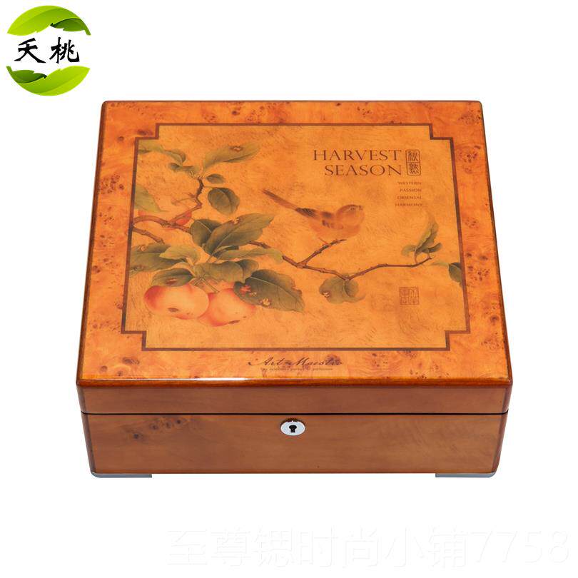 正品夭桃饰品）欧式钢琴烤木质双首漆饰（盒珠宝收层藏收纳盒箱带