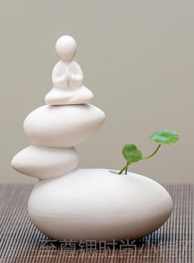 正品创简约禅意陶瓷无相佛水培花和插小生人小物佛意像尚茶宠中式