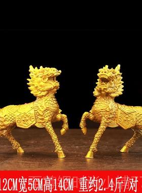 正品铜麟件一对公母铜火麒麟家居玄关办室公司店铺麒装摆饰工公艺