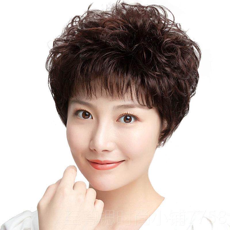 正品中老年女用士妈妈款疗光头短专整顶化卷仿真头发真人发假发全