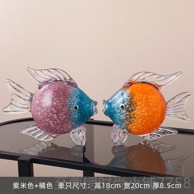 正品高简档琉璃鱼摆件轻奢风家居品装饰现代约酒柜玻璃高级感客厅