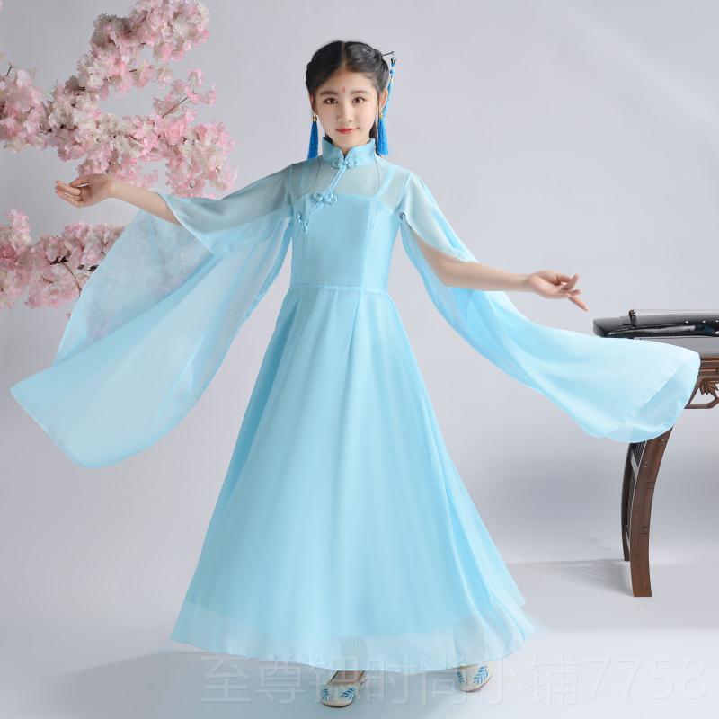 正品儿风童古筝演汉出服考级女中大仙女飘逸古童中国风二胡表演服图片