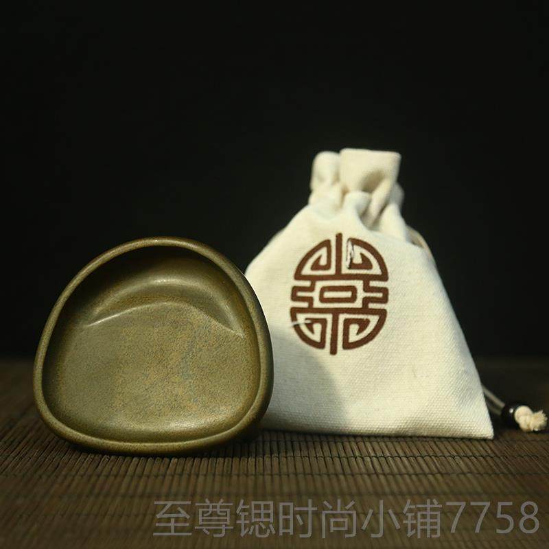 正品歙国非遗 歙砚砚台《足鼎立》纯三手工砚台 天然黄鱼籽县砚台图片