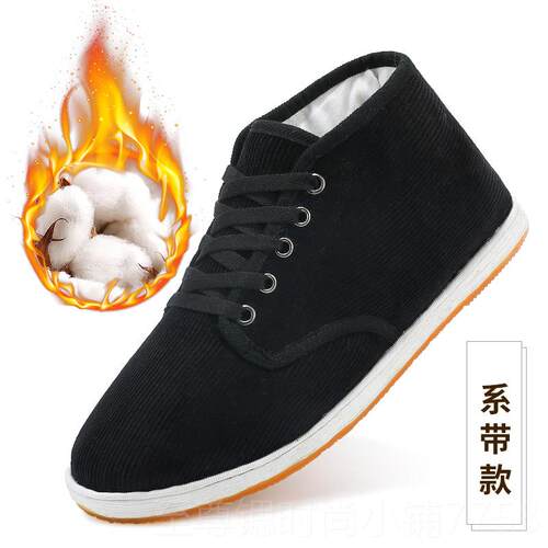 正品老北京布鞋男冬季加厚绒千层底手工滑靴保棉暖防一脚软蹬爸爸