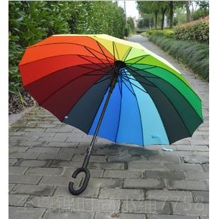 正品虹24骨雨自o动超大弯钩彩伞免持16股晴伞抗风双人长柄伞定log