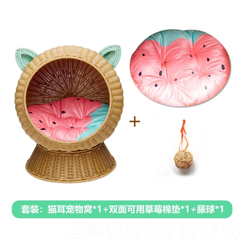 正品藤编猫窝水洗屋四季通用防潮猫猫房子幼猫公主猫别墅小可猫床