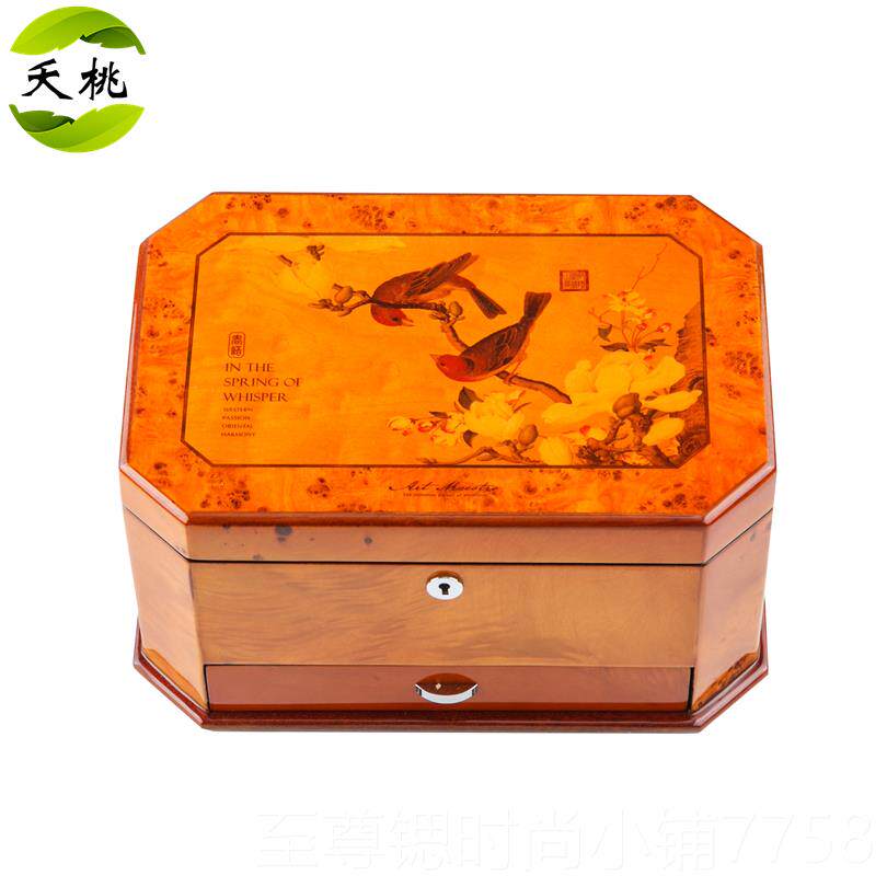 正品夭桃（饰品漆）饰艺术大师钢琴烤实木质首盒木制珠宝收纳盒带
