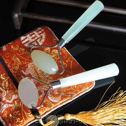 正品天然石美容岫器按摩棒滚轮 玉瘦脸轮 单头玉滚轮玉面 部按摩