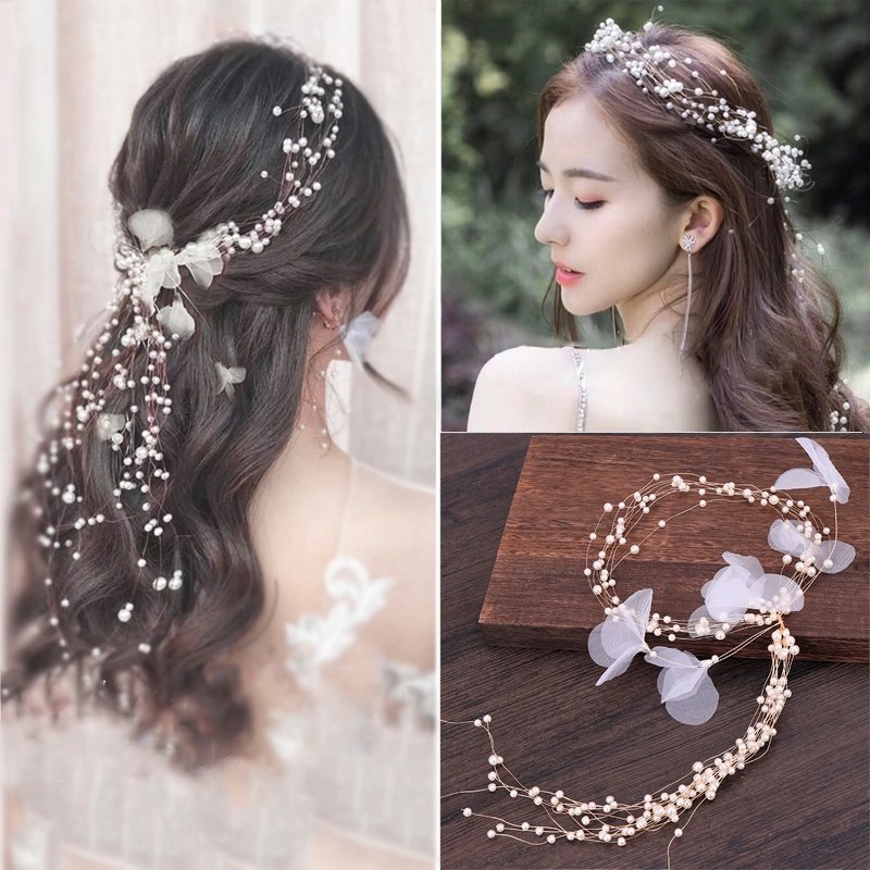 新娘头饰2021新款h仙结婚礼服婚纱配饰造型发箍发带跟妆花环头箍