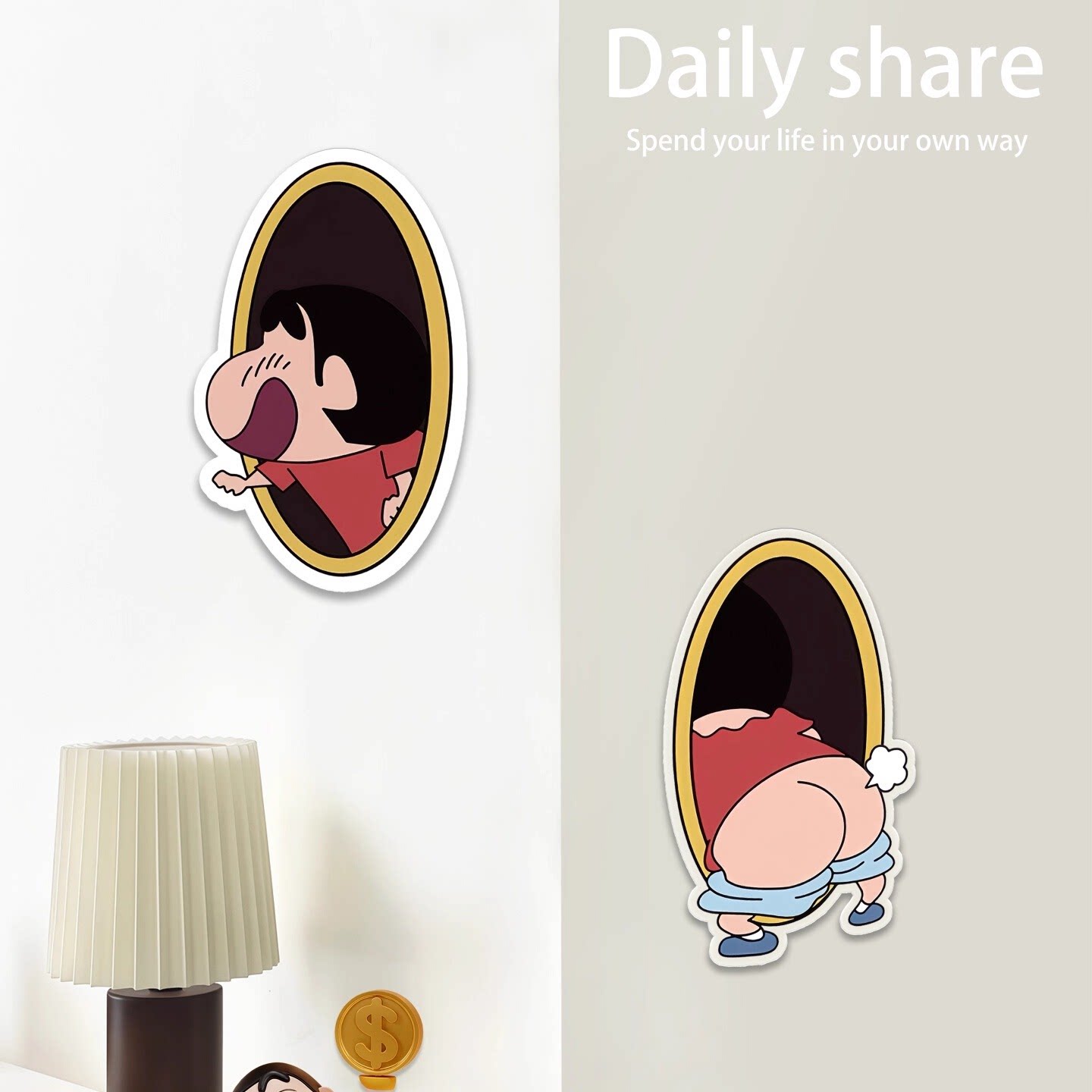 搞怪蜡笔小新补洞墙面贴装饰贴画门上插座孔盖窟窿遮丑遮挡美化贴