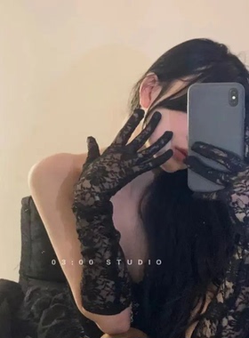 万圣节黑丝网纱新娘蕾丝手套女晚礼服结婚手纱婚纱黑色性感护袖套