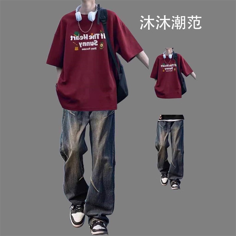 短袖T恤套装男生夏季休闲青少年男装学生潮流酷帅穿搭一整套搭配