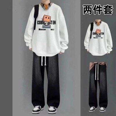 港风卫衣男生酷帅穿搭套装秋冬休闲衣服帅气搭配一套工装裤两件套