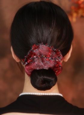 高级感轻奢红色小花大肠发圈女新款头绳皮筋精致高级感头饰发饰