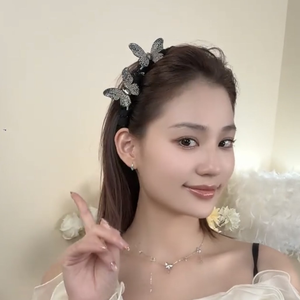 韩版优雅立体满钻蝴蝶超闪齿梳多功能发箍气质简约百搭发卡子头箍