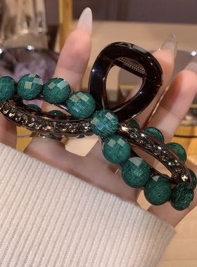 简约抓夹优雅盘发头饰发卡轻奢气质闪钻绿色鲨鱼夹精致后脑勺发抓