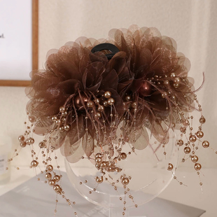 灿若繁星2024秋冬新款 珠珠流苏抓夹高级感轻奢蓬松鲨鱼夹百搭发饰