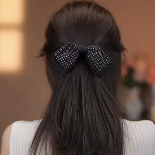 韩式小发夹波点蝴蝶结头发卡子高级感百搭气质一字弹簧发夹女发饰