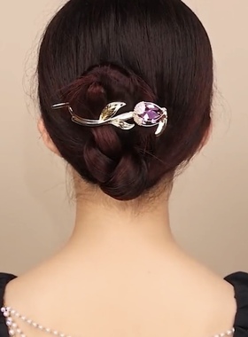 高级感轻奢发饰紫色锆石发饰精致奢华镶锆郁金香亭亭玉立盘发夹