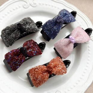 韩版 砂糖水钻蝴蝶结小抓夹甜美气质半夹发卡前额侧边夹刘海夹 同款