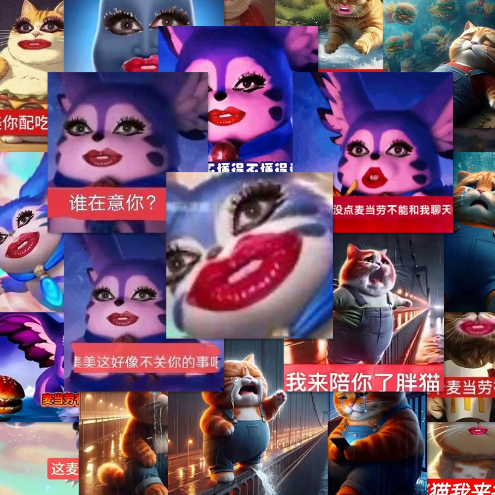 126张梦奇胖猫表情包贴纸搞笑抽象土味爆款梗图手机壳贴画防水