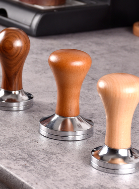 意式咖啡机实木51mm压粉器不锈钢实心平底粉锤填压器58mm套装53mm