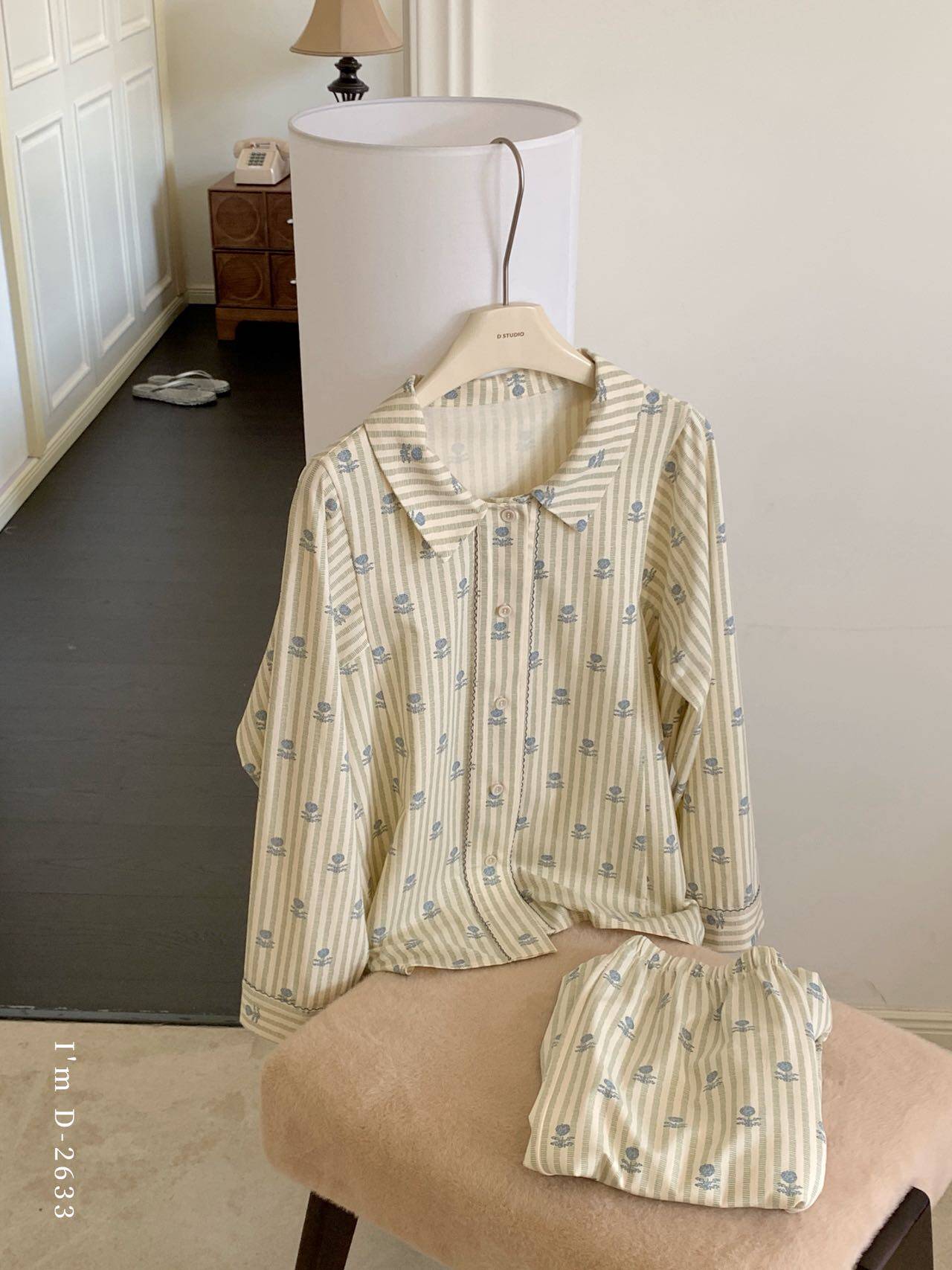 杜小宅棉上时光翻领衬衫小宅衣碎花长袖可外穿舒适慵懒风女士睡衣