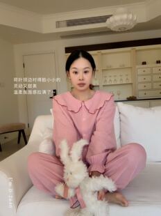 杜小宅轻颜荷叶领棉纱衣春夏纯棉女士睡衣套装可外穿慵懒风家居服