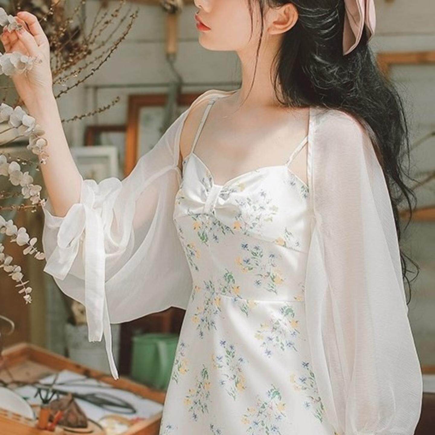 超仙灯笼袖防晒衣女夏薄款雪纺开衫小外套披肩配裙子坎肩外搭罩衫