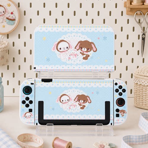 Switch OLED保护壳NS续航Switch2外壳可插底座壳可爱蓝色甜点兔