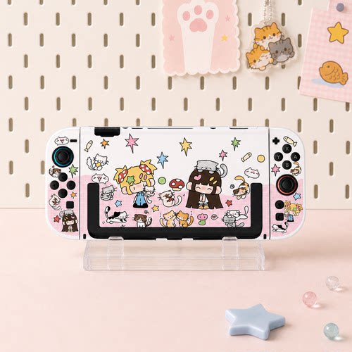 Switch OLED保护壳NS续航Switch2外壳可插底座壳可爱猫猫女孩亚壳
