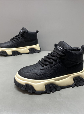 qn潮牌男鞋2025冬季新款加绒保暖厚底高帮鞋潮流时尚运动休闲老爹