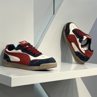 欧洲站潮牌个性拼色板鞋2025春季真皮拼接透气布面低帮休闲鞋男鞋