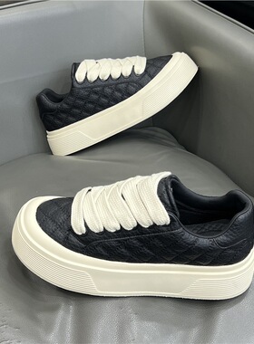 qn板鞋男2025秋冬季新款真皮系带低帮鞋韩版厚底青年运动休闲鞋