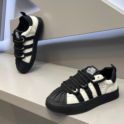 jj男鞋2025早秋新款时尚百搭小白鞋低帮厚底板鞋经典三道杠休闲鞋