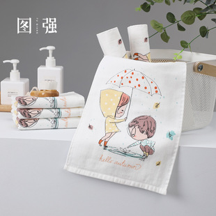 图强毛巾家用婴童洗脸宝宝洗澡毛巾纯棉柔软纱布卡通图案印花童巾