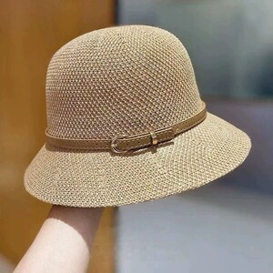 亚麻帽子女夏季防晒薄款名媛风圆顶渔夫帽时尚百搭遮阳沙滩小礼帽
