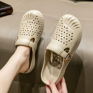 平底包头沙滩鞋 女外夏季 镂空妈妈软底居家外出洋气 防滑拖鞋 爆款