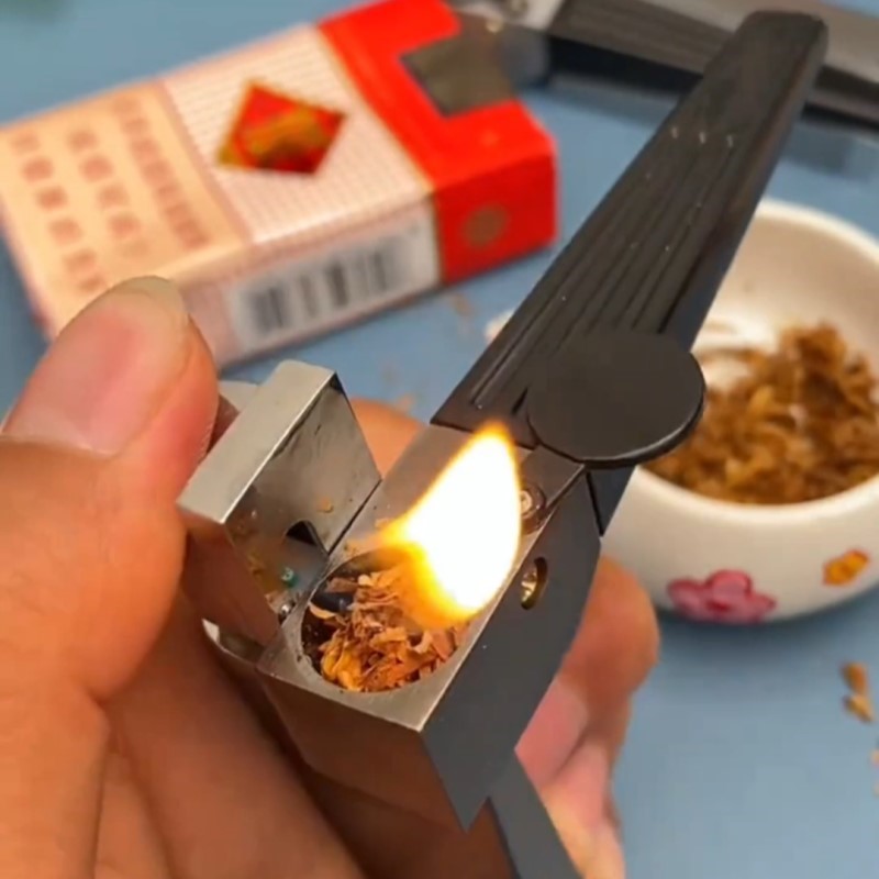 新款折叠烟斗打火机一体式两用充气斜火创意个性复古便携小巧金属