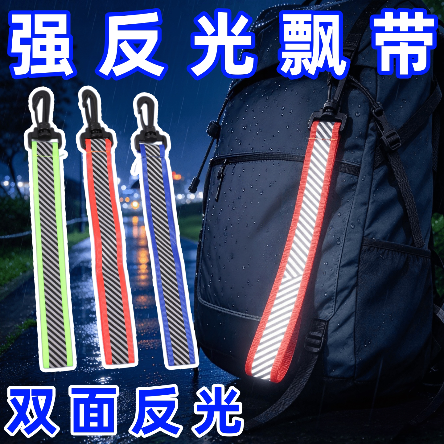 新款高亮飘带反光挂件背包配饰学生书包双面反光钥匙圈扣警示标识